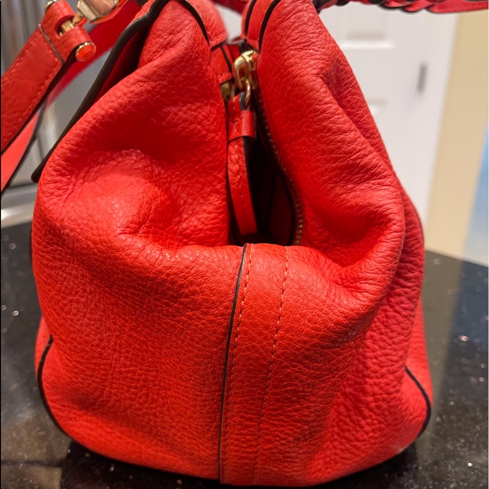 TORY BURCH HALF MOON POPPY ORANGE SAMBA PEBBLE GRAIN LEATHER SHOULDER BAG PURSE - Picture 8 of 15
